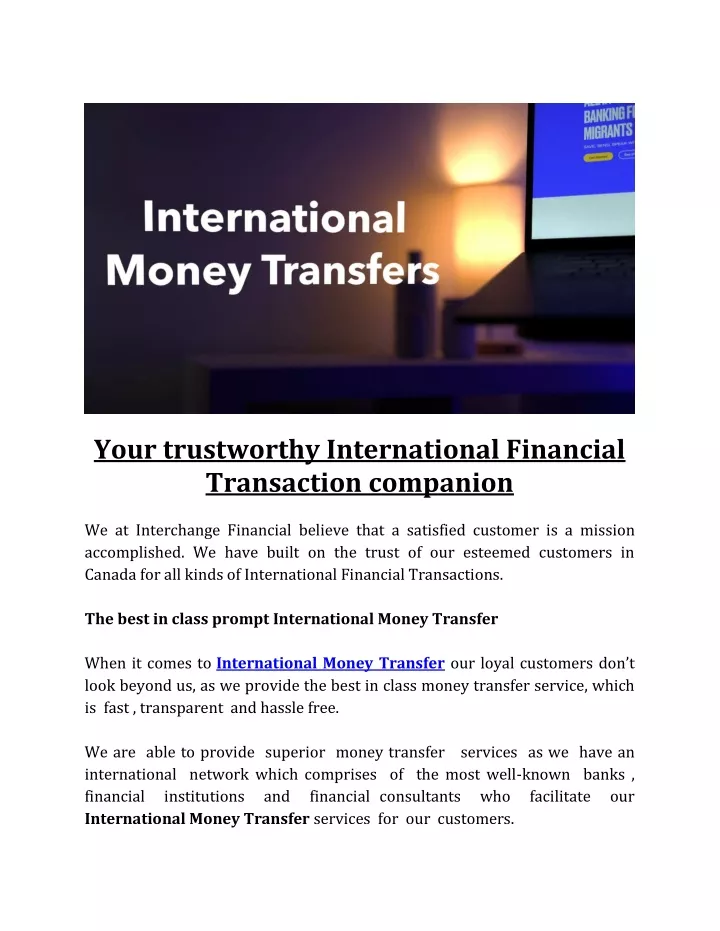 your trustworthy international financial