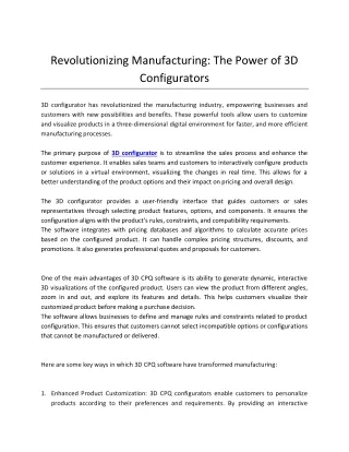 Revolutionizing Manufacturing The Power of 3D Configurators