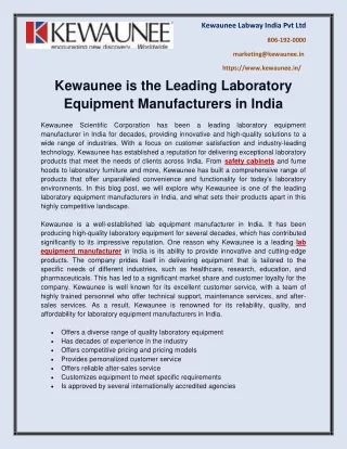 Kewaunee is the Leading Laboratory Equipment Manufacturers in India