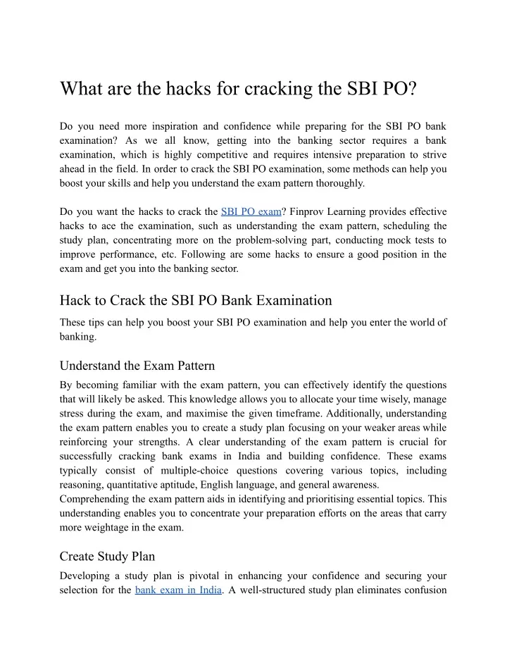 what are the hacks for cracking the sbi po