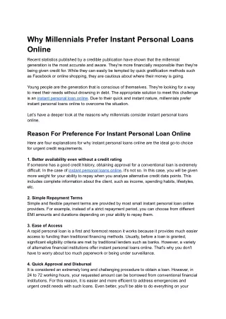 Why Millennials Prefer Instant Personal Loans Online