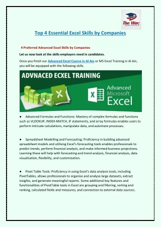 top 4 essential excel skills by companies