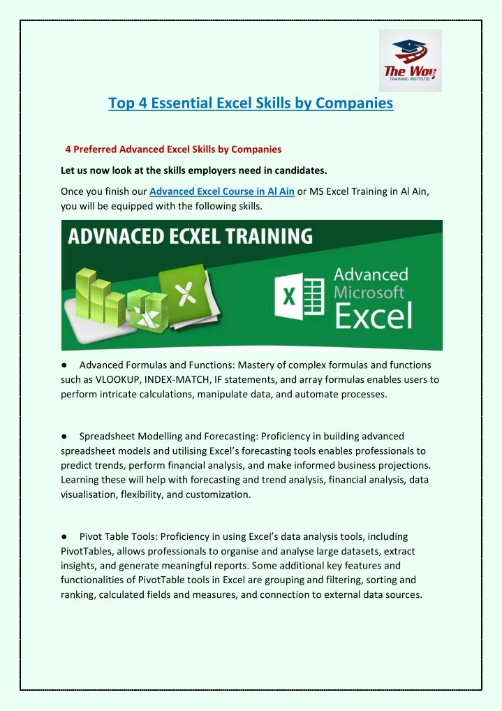 top 4 essential excel skills by companies