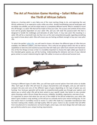 The Art of Precision Game Hunting – Safari Rifles and the Thrill of African Safaris