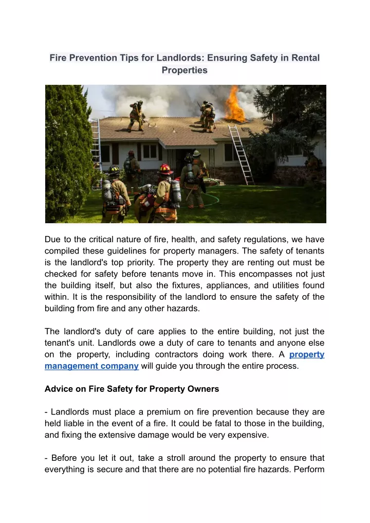 fire prevention tips for landlords ensuring