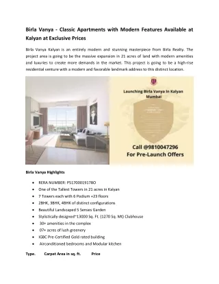 Birla Vanya - The Best Residential Homes In Kalyan Mumbai Booking Opens