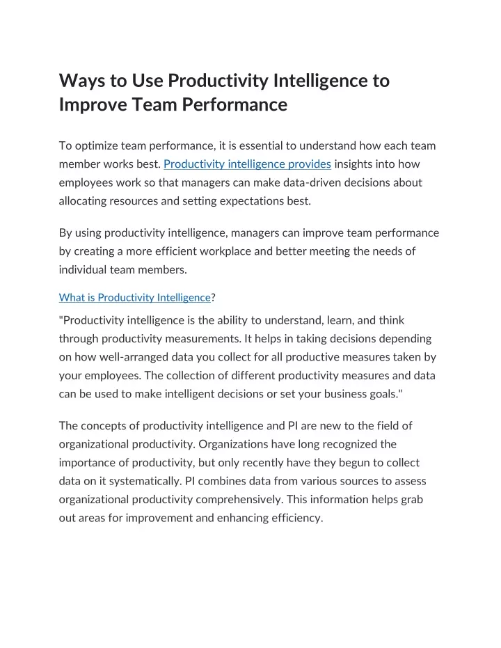 ways to use productivity intelligence to improve