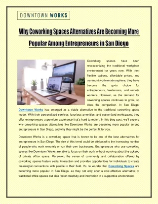 Why Coworking Spaces Alternatives Are Becoming More Popular Among Entrepreneurs in San Diego