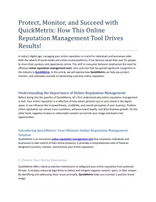 protect monitor and succeed with quickmetrix