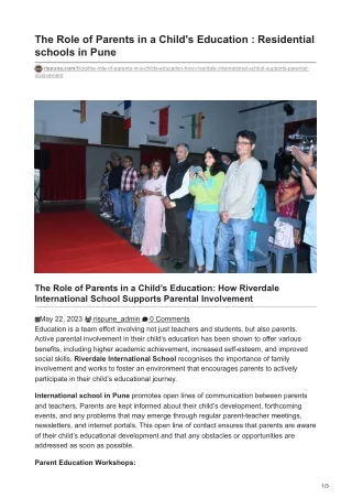 The Role of Parents in a Childs Education  Residential schools in Pune