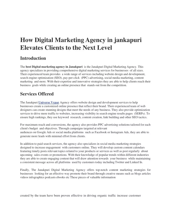 how digital marketing agency in jankapuri