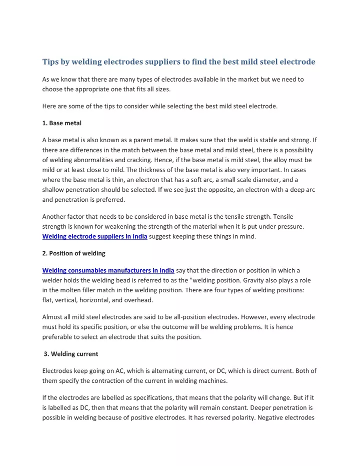 tips by welding electrodes suppliers to find