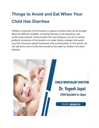 Foods to Eat and Avoid During Pediatric Diarrhea