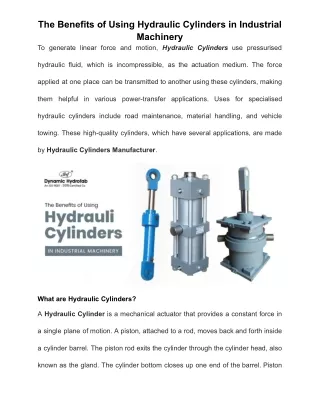 The Benefits of Using Hydraulic Cylinders in Industrial Machinery