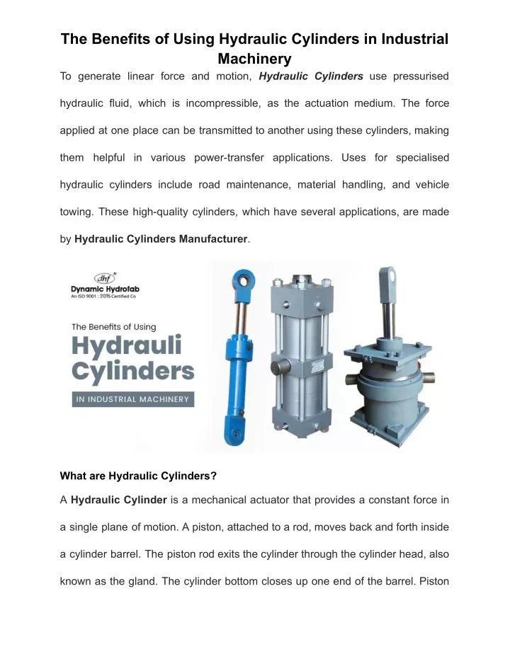 the benefits of using hydraulic cylinders