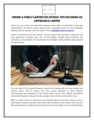 Finding a Family Lawyer for Divorce Tips for Hiring an Affordable Lawyer