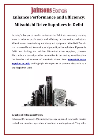Enhance Performance and Efficiency Mitsubishi Drive Suppliers in Delhi