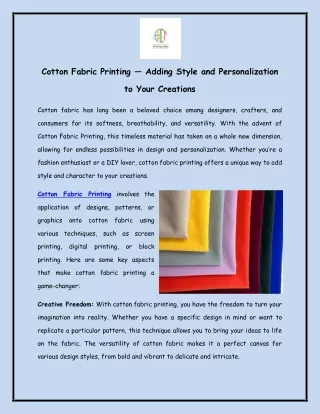 Cotton Fabric Printing — Adding Style and Personalization to Your Creations