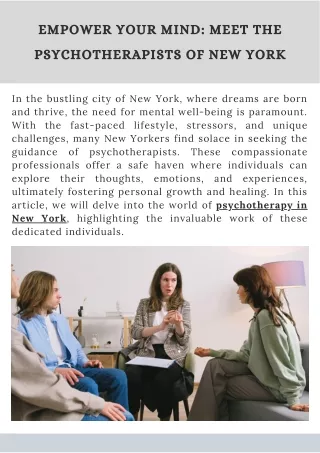 Empower Your Mind Meet the Psychotherapists of New York