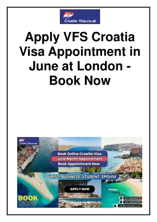 Apply VFS Croatia Visa Appointment in June at London - Book Now