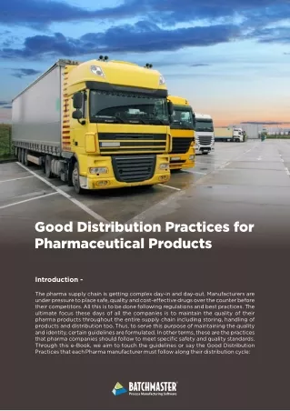Good Distribution Practices for Pharmaceutical Products