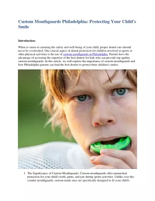 Custom Mouthguards Philadelphia: Protecting Your Child's Smile