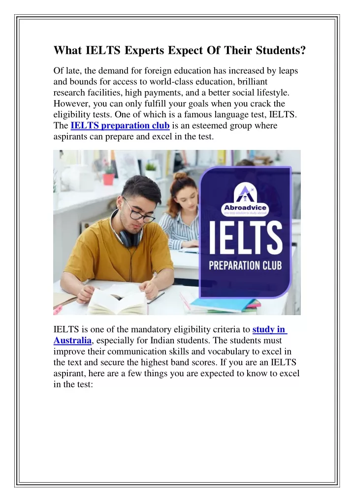 what ielts experts expect of their students