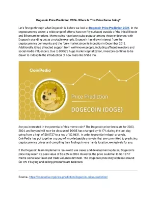 Dogecoin Price Prediction 2024- Where Is This Price Game Going