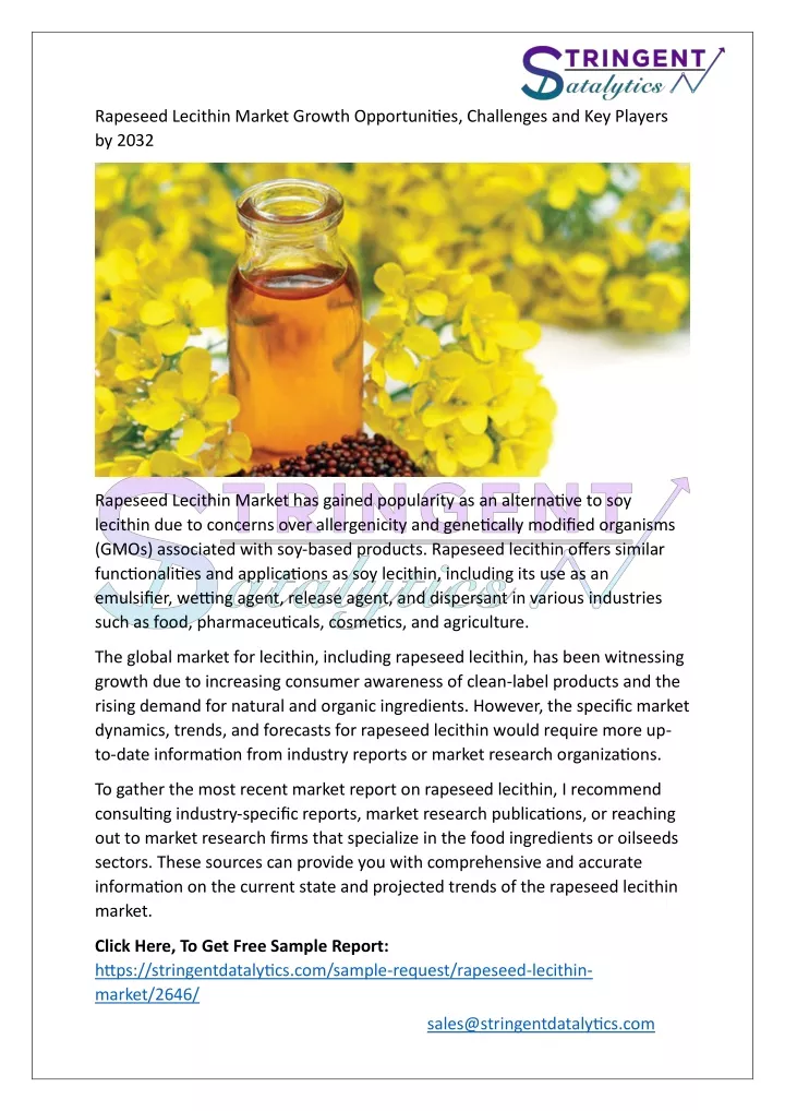 rapeseed lecithin market growth opportunities