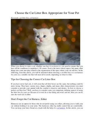choose the cat litter box appropriate for your pet