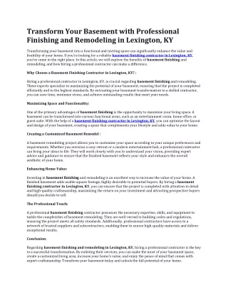 Transform Your Basement with Professional Finishing and Remodeling in Lexington,
