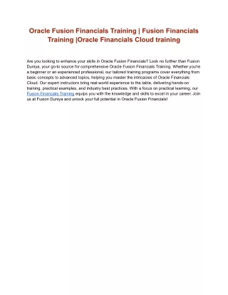 Oracle Fusion Financials Training | Fusion Financials Training