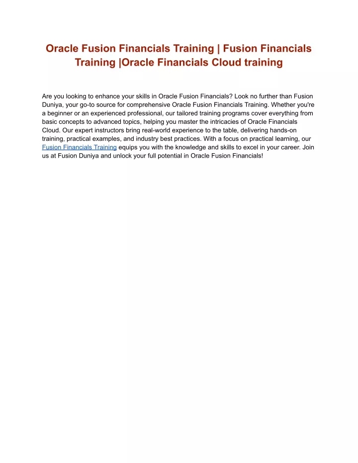 oracle fusion financials training fusion