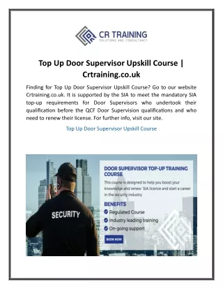 Top Up Door Supervisor Upskill Course  Crtraining.co.uk