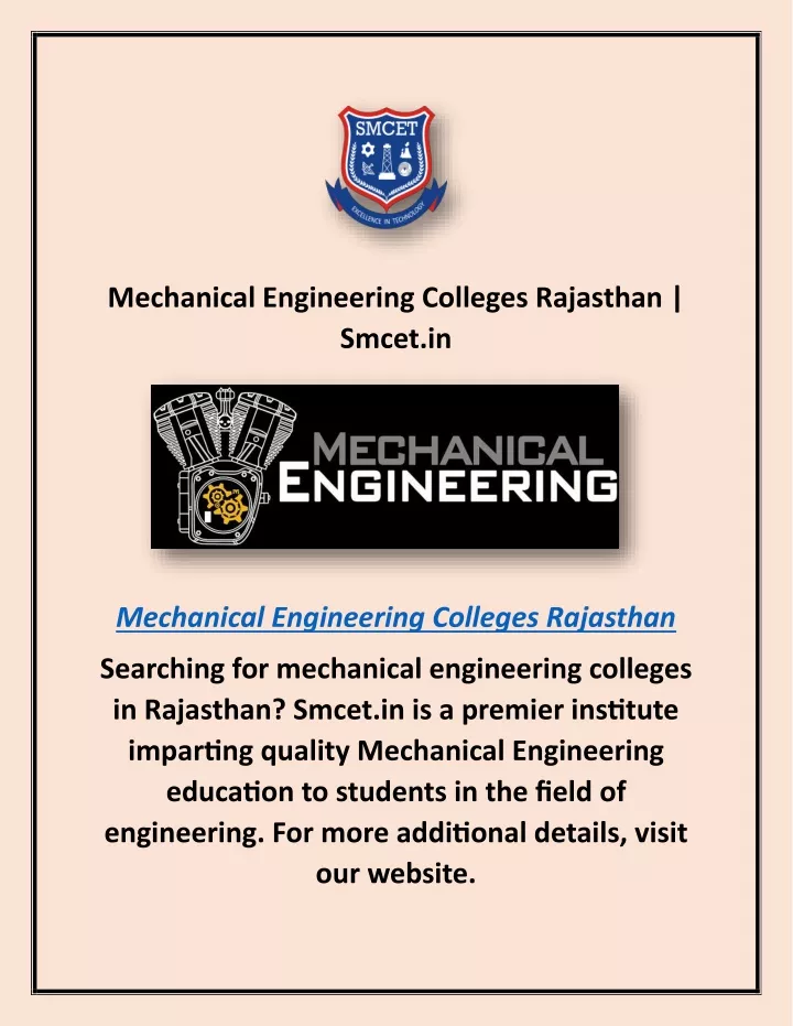mechanical engineering colleges rajasthan smcet in