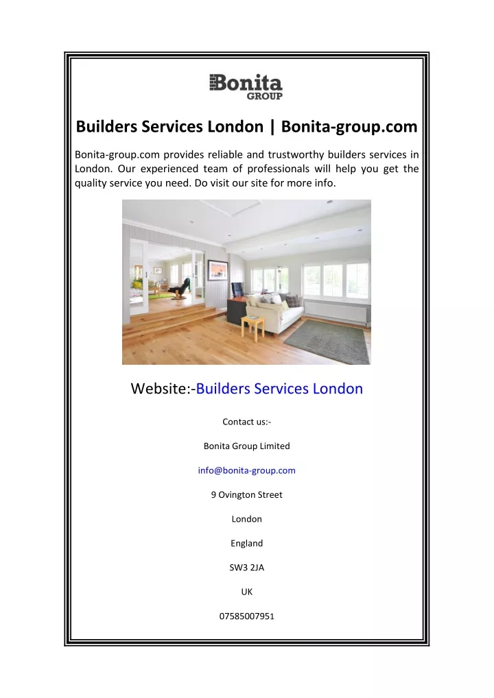 builders services london bonita group com