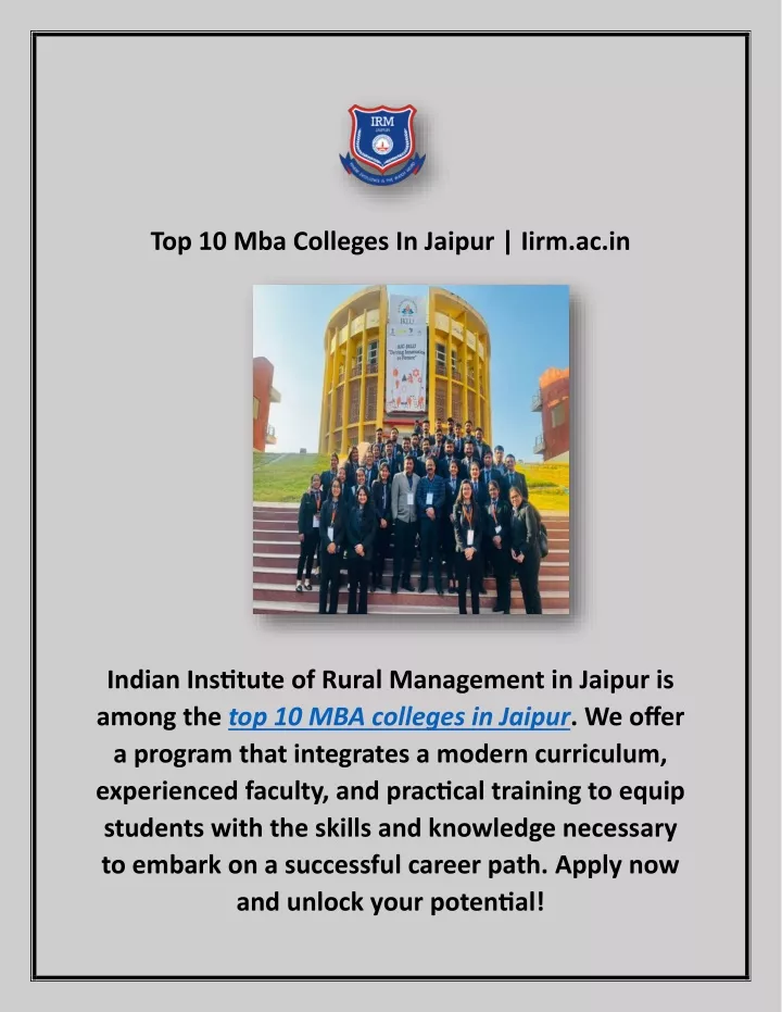 top 10 mba colleges in jaipur iirm ac in