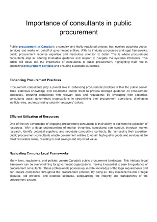 Importance of consultants in public procurement