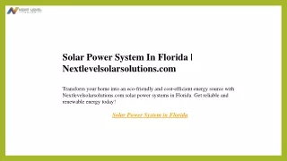 Solar Power System In Florida  Nextlevelsolarsolutions.com