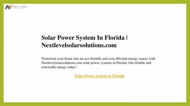 solar power system in florida