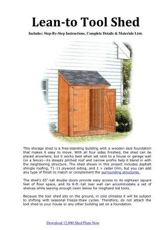 lean to tool shed includes step by step