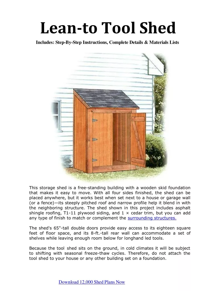 lean to tool shed includes step by step