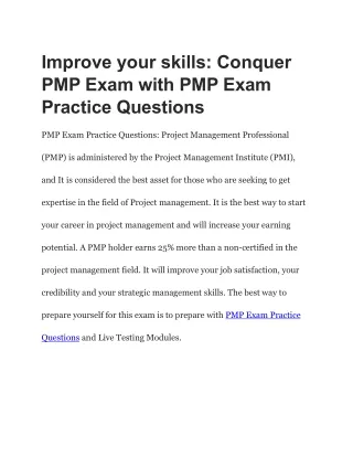 Improve your skills Conquer PMP Exam with PMP Exam Practice Questions