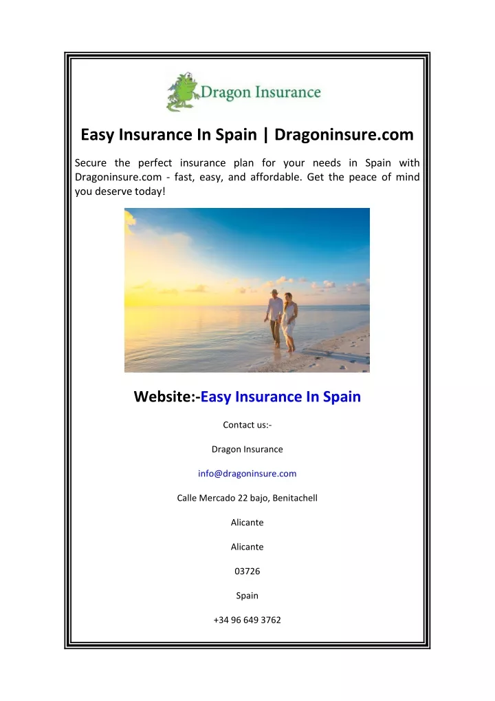 easy insurance in spain dragoninsure com