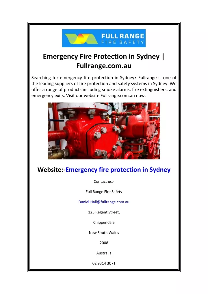 emergency fire protection in sydney fullrange