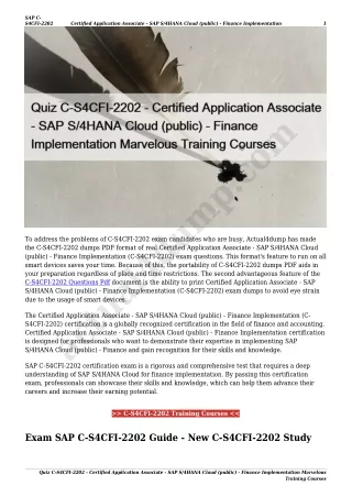 Quiz C-S4CFI-2202 - Certified Application Associate - SAP S/4HANA Cloud (public) - Finance Implementation Marvelous Trai