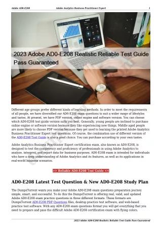 2023 Adobe AD0-E208 Realistic Reliable Test Guide Pass Guaranteed