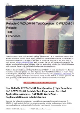 Reliable C-WZADM-01 Test Question | C-WZADM-01 Reliable Test Experience