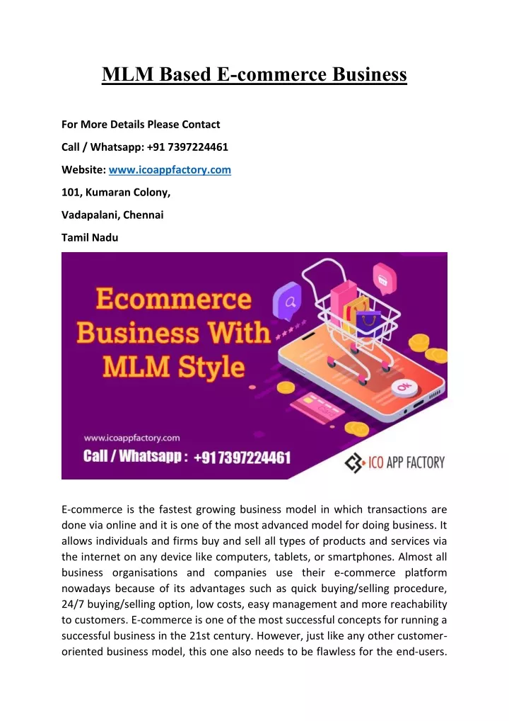 mlm based e commerce business