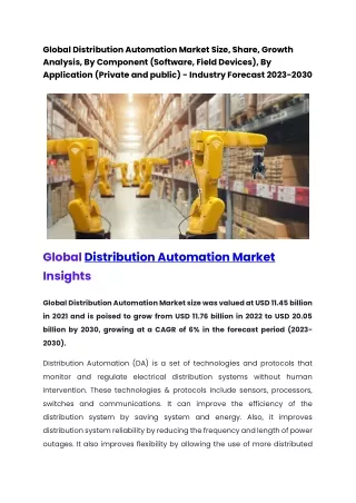 Global Distribution Automation Market :- Industry Forecast 2023-2030